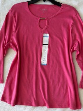 Coral Bay Hot Pink Keyhole Long Sleeve Tee